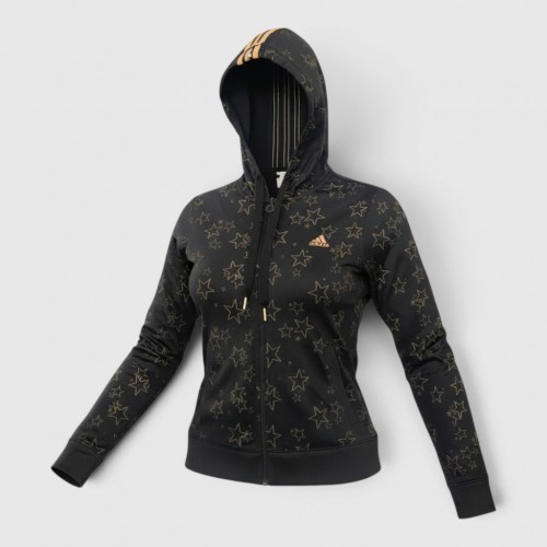 Adidas All-Over Star Print Full-Zip Hoodie Black & Gold / Pre Owned